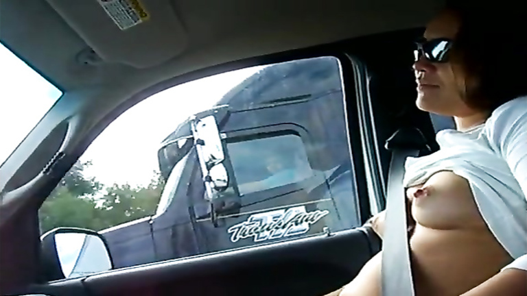 Wife Demonstrates Her Perky Tits To The Trucker