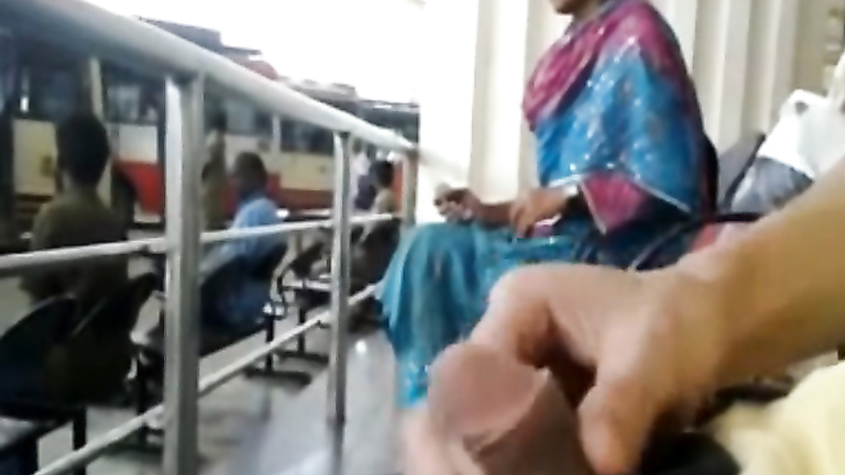 Jerking off to Indian woman at the train station voyeurstyle
