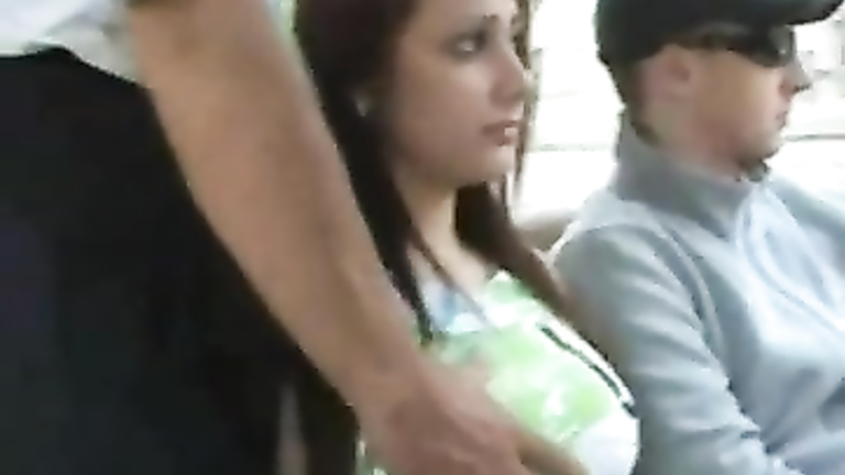 Busty Brunette Girl Gets Groped By Stranger While Riding The Bus