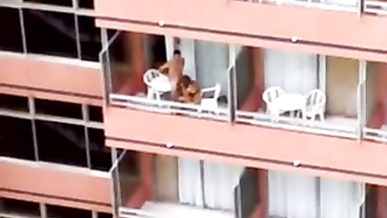 Hardcore sex on the balcony voyeurstyle