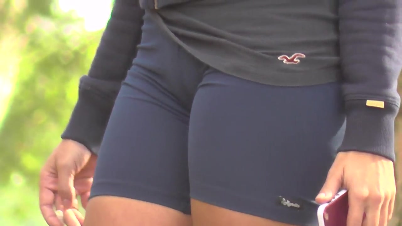 Girl in the skintight sporty shorts has a sexy cameltoe voyeurstyle